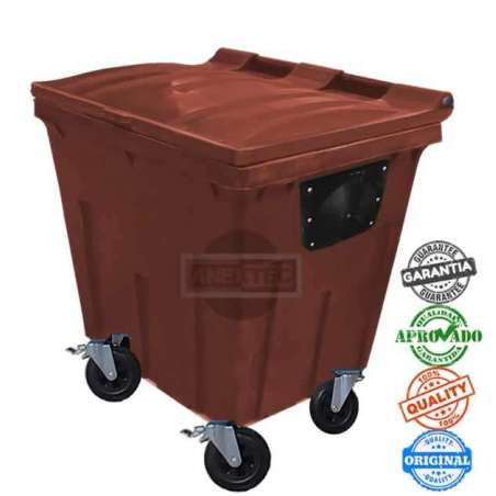 Contentor de Plástico 1000L Rodizios Dreno Marrom